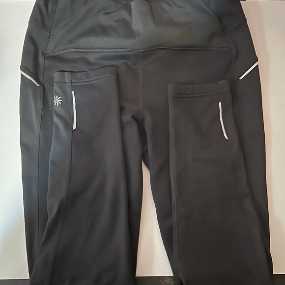 Athleta Black Fleece Leggings, Large Ankle Length - Picture 1 of 5